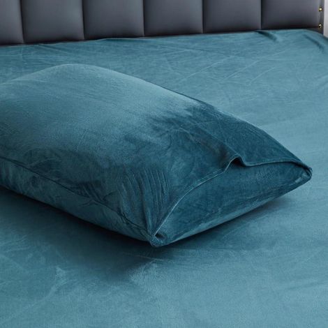 Flanell Fleece Kissenbezüge 40x80cm 2er Set Dunkelblau Uni Flauschig Warm