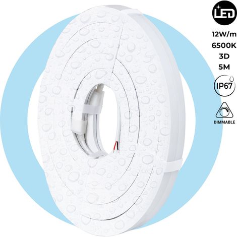 Neon LED flexible 3D 24V DC - 16x16mm - 5 mètres - Kit complet - - Blanc Froid