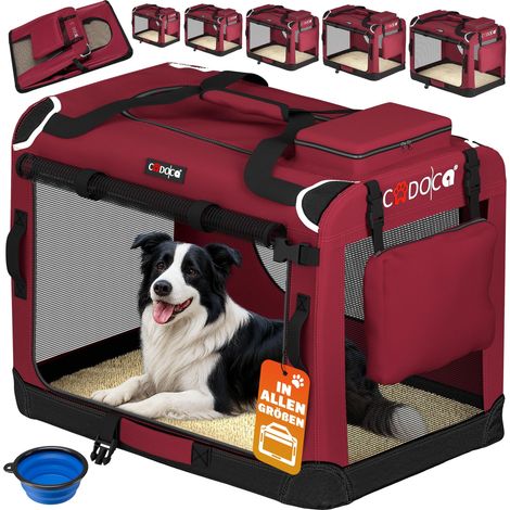 Cadoca Transportadora Para Mascotas S / M / L / XL / XXL / XXXL Transportín Plegable Perros Gatos Bolsa de Transporte Animales 2 Bolsillos Exteriores Incl. Alfombrilla Lavable XL - Dark Red (en)