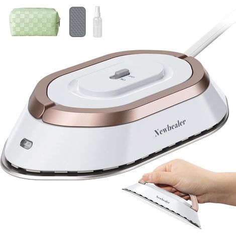 Mini Fer à Repasser de Voyage Portable Léger Compact pour Vacances Couture avec Sac de Rangement, Tension Universelle pour Utilisation Globale, Chauffe Vite sans Vapeur, Or (1/5)