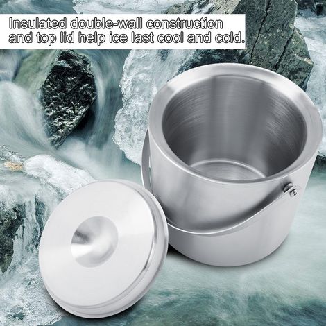 Seau à glace à double paroi en acier inoxydable avec couvercle pour les fêtes de mariage (3L) (1/5)