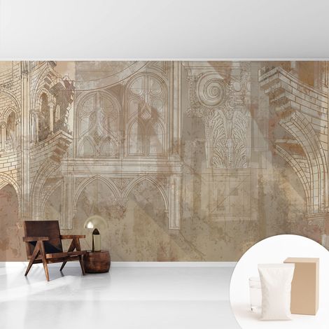 Fototapete - Tapete Vliestapete mit Kleber - Wandtapete Moderne Wandbild Schlafzimmer Wohnzimmer Historische Ornamente 416x254 cm (1/5)