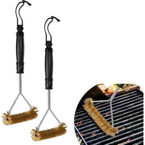 Lot de 2 brosses de nettoyage en laiton pour grille de barbecue, brosse à poils en laiton, brosse pour grille en fonte, compatible avec les barbecues à gaz et à charbon. (1/5)