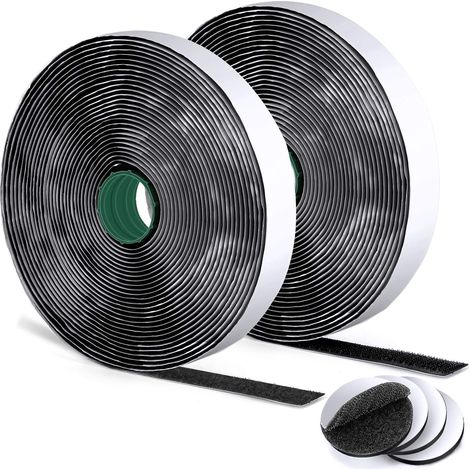 Ruban à gratter auto-adhésif, ruban à gratter adhésif, ruban velcro auto-adhésif, bandes velcro velcro de 25 m, pour la maison, le bricolage et l'artisanat (couleur : noir) (1/4)