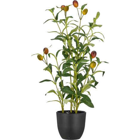 GASPER Olivenstrauch Grün mit 8 Früchten & schwarzem Topf 48 cm - Kunstpflanzen (1/2)