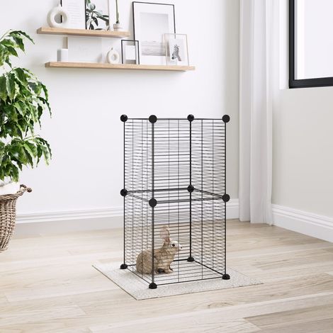 Cage animaux de compagnie à 8 panneaux - Clapier Poulailler pour lapins poulets Noir 35x35 cm Acier BV496256 - BonneVie (1/4)