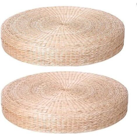 Lot de 2 coussins de sol extra larges, coussins de sol ronds rembourrés en paille pour sièges d'extérieur, diamètre : 60 cm (23,6 po).-Chrom (1/5)