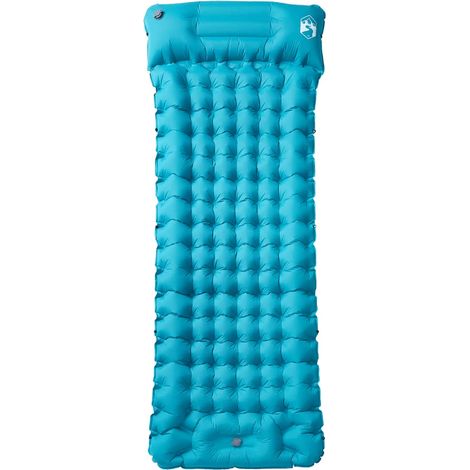 Matelas de camping autogonflant avec oreiller 1 personne bleu