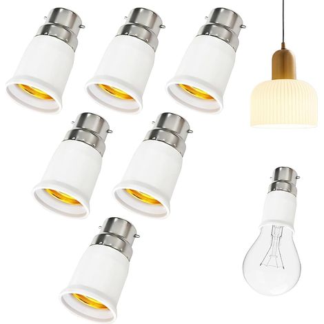 6 Pièces Adaptateur B22 E E27, Adaptateur Ampoule Baillonette Vers Vis, Convertisseur Douille B22 To E27, 0-250v, Pour Ampoules Led, Incandescente Halogène Et Cfl Pour Eclairage (1/5)