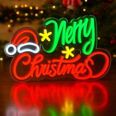 XEPHO Enseigne néon « Joyeux Noël », LED à intensité variable, alimentation USB, luminosité réglable, décoration murale colorée pour Noël, chambre et vitrine (1/5)