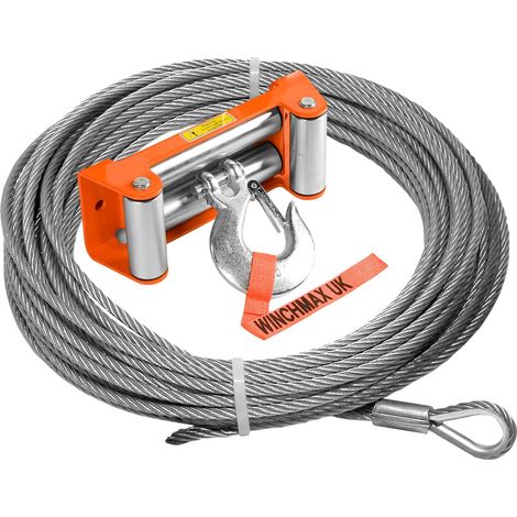 WINCHMAX Steel Rope 26m X 9.1mm, Hole Fix. Roller Fairlead. 3/8 Inch Clevis Hook. For winches up to 13,500lb.