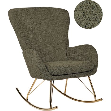 Silla mecedora de bouclé verde oscuro dorado poliéster patas de metal Anaset (1/5)