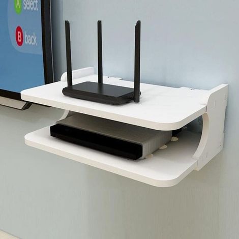 Étagère flottante pour composants TV, routeur, consoles de jeu, maison WiFi, armoire murale, console média, téléphones, télécommande, étagère flottante à 2 niveaux (1/2)