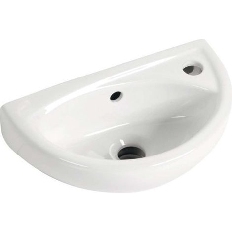 AQUALINE SMALL - LAVE-MAINS OVAL, 395X233 MM, AVEC 1 TROU À DROITE, BLANC TP040 (1/5)