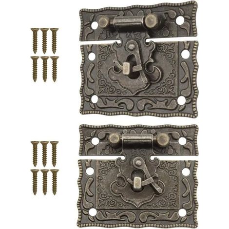 FUXXER® : 2 serrures anciennes à crochet, design bronze, pour tiroirs coulissants, 50 x 42 mm, avec vis, lot de 2. (1/5)
