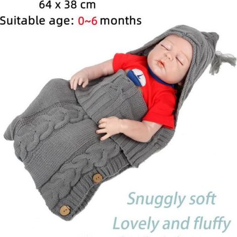 Gigoteuse - Sac De Couchage En Tricoté - Pour Bébé 0 À 6 Mois - Gris - 64 x 38 cm - 1 Pièce (1/4)
