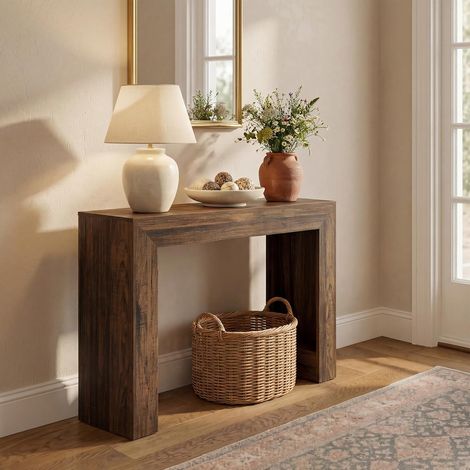 Tribesigns Table Console Étroite 105 cm, Table d’Entrée pour Couloir, Console Derrière Canapé, Table Console Style Farmhouse avec Base Double Stable, Meuble Console pour Salon et Entrée, Marron Rétro (1/5)