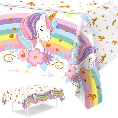 Nappe Anniversaire Licorne, Nappe Plastique Jetable Imperméable,220 x 130 Cm Nappes De FêTe Rectangulaire Décoration De Table pour Anniversaire Fille, Princess,Fête sur Thème Licorne (1/5)