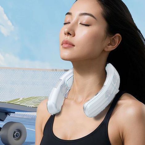 Ventilateur de Cou Portable Rechargeable - Double Usage (Refroidissement/Chauffage) 3 Vitesses Silencieux Léger 10000mAh ABS Blanc pour Plage (1/4)