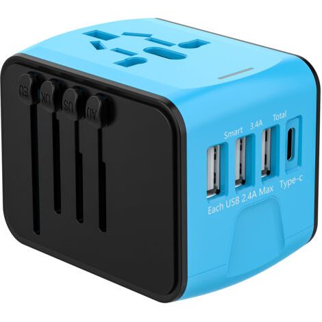 Adaptateur Voyage Tout-en-Un avec USB C+3USB A Adaptateur de Prise Universelle Dépoli France vers Anglaise, USA, Canada Italie (1/2)