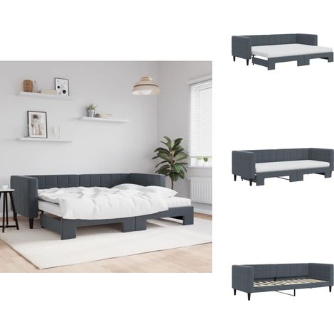 Lit de jour avec gigogne et matelas gris foncé 80x200cm velours - Lit De Jour Avec Lit Gigogne - Lits De Jour Avec Lits Gigognes - Canapé-lit - Lit D'appoint (1/5)