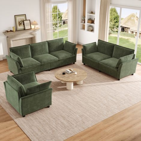 Divano modulare 3 2 1 in ciniglia verde OKWISH (1/5)
