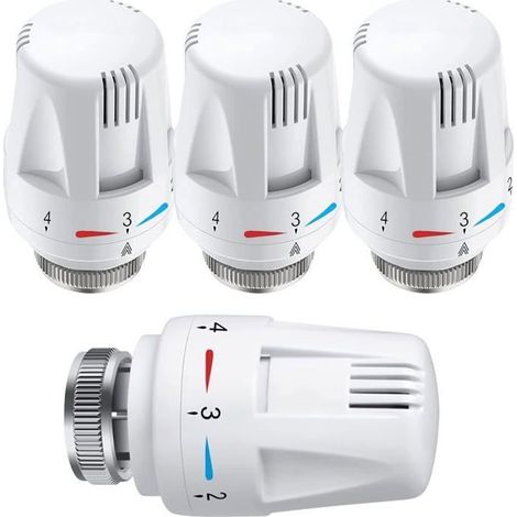 Online Store - Tête Thermostatique, 4 Pièces Thermostat, Tête De Rechange De Valve De Radiateur Standard M30X1,5 Contrôle De La Température,Blanc (1/5)