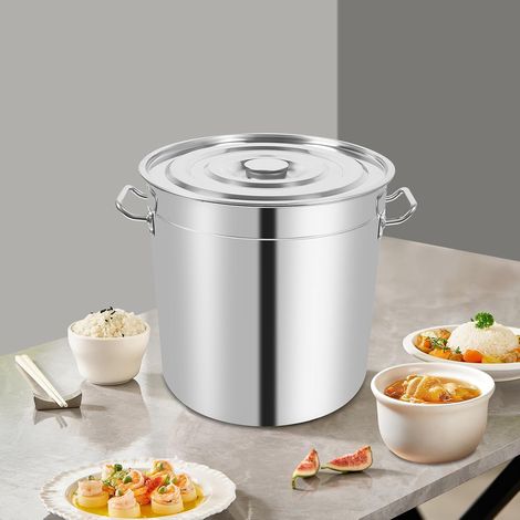 Stainless Steel Stock Pot with Lid, 70L Large Deep Catering Cooking Pan, Heavy Duty Induction Saucepan for Restaurant, Home, Soups, Stews, Boiling, Gas Electric Hob, Easy Clean