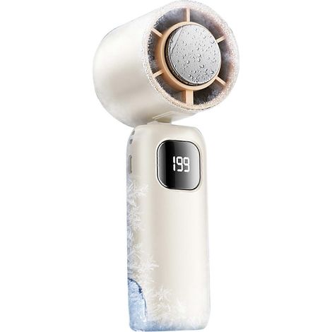 Ventilateur portable avec fonction glaçons, vitesse 1-199, 1800 mAh, rechargeable, pour intérieur et extérieur, beige (1/5)