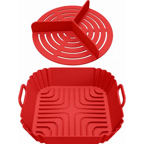 Lot panier silicone pour friteuse à air + grille de cuisson séparable, qualité alimentaire résistant à la chaleur, poignées anti-brûlure (1/5)