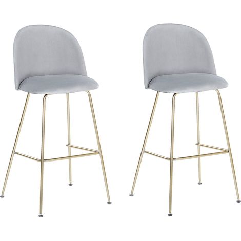 Conjunto de 2 sillas de bar tapizadas en terciopelo gris marco de acero dorado altura del mostrador muebles de comedor de diseño Arcola