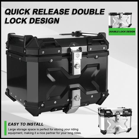 Coffre arrière de moto 45L en alliage d'aluminium, étanche, avec 2 clés et système de fixation rapide. (1/5)