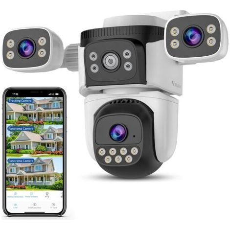 Caméra de surveillance extérieure 360° – Wi-Fi 2,4 GHz – Vision nocturne couleur – Détection IA – Audio bidirectionnel – Étanchéité IP66 (1/5)