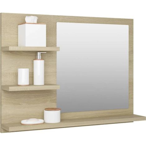 Armoire de Toilette Miroir Salle de Bain, Armoires de Salle de Bain avec Miroir Rangement Style Moderne pour Salle de Bain, 60 x 10,5 x 45 cm, chêne sonoma - (1/4)