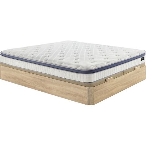 Set 180 x 200 cm letto contenitore color naturale chiaro + materasso ibrido a molle insacchettate 7 zone memory foam e lattice sp.25cm - MALAO di PALACIO (1/5)