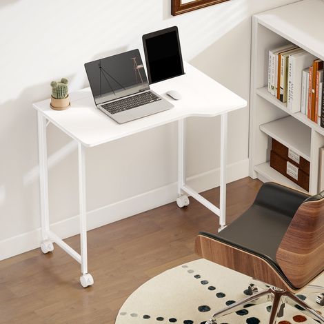 Bureau pliable pour ordinateur, bureau gain de place avec roulettes, emplacement pour appareil, 80 x 52 x 75 cm, blanc (1/5)
