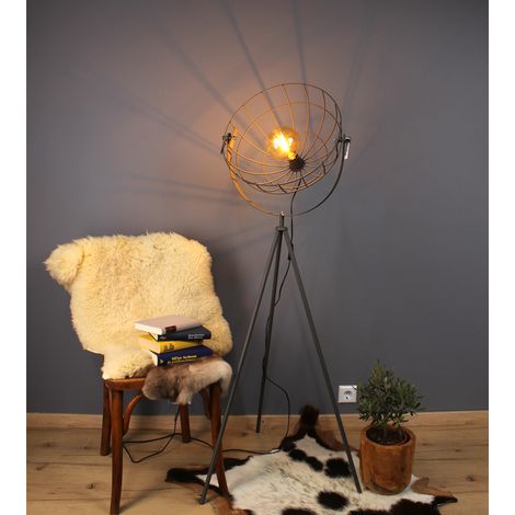 Retro Stehleuchte LED GRID schwenkbarer Gitterschirm aus Metall Anthrazit, 146cm (1/5)