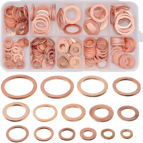 100 Pièces Joints Joint Rondelle Bouchon Vidange D'huile En Cuivre, Kit D'assortiment De 9 Tailles De Rondelles D'étanchéité En Cuivre Métriques