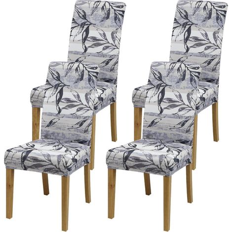 Stuhlbezüge 4er Set, Stretch, Grau Blatt Muster, waschbar, für Esszimmer, Küche, Büro (1/5)