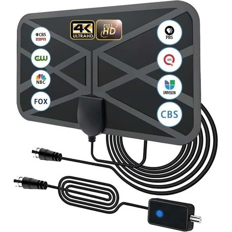 Antenne intérieure TNT HD TV, antenne TNT numérique HD d'une portée de 420 km, amplificateur de signal, chanes locales gratuites, 4K 1080p, VHF, UHF (1/4)