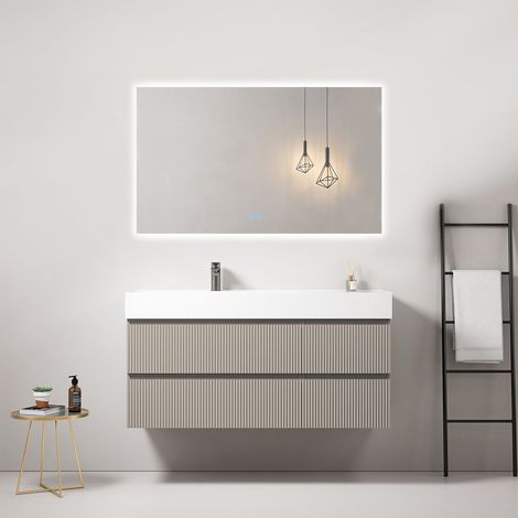 Mobile bagno sospeso cannettato 120 cm Grigio Cenere Lavabo a Sinistra in Resina Specchio Quadro Retroilluminato - Fiji Paint (1/3)