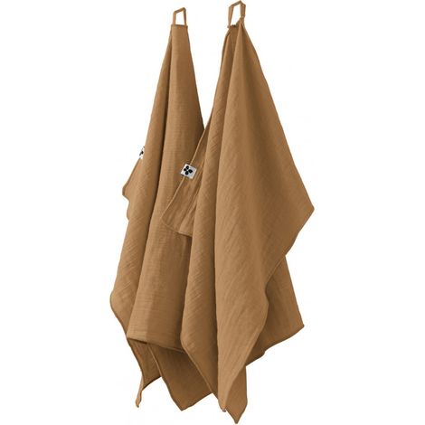 OUREA - Lot de 2 Essuie-mains 50x70cm Gaze de Coton Camel (1/2)
