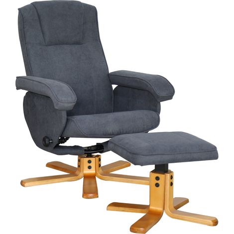 SVITA Charles Relaxsessel Hocker Sessel Fernsehsessel Drehsessel Polyester Holz Dunkelgrau