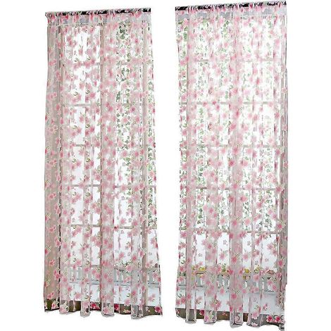 Rideaux en gaze à motifs de fleurs et de feuilles, couleur claire, 1 x 2 m, pour chambre ou salon (rose)-200.00X100.00X0.10CM-Pink