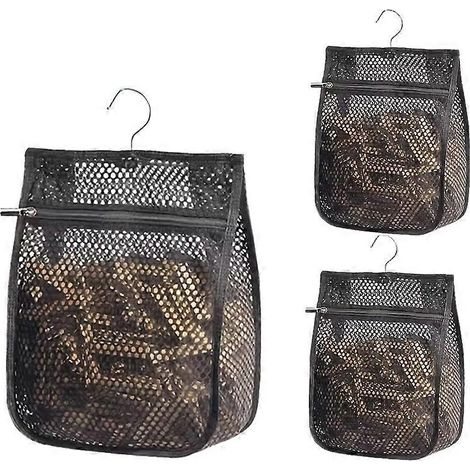 Sac de rangement suspendu en filet pour pinces à linge, pochette de rangement pliable pour petits articles de buanderie (1/5)