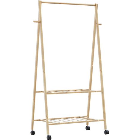Kleiderständer mit Ablagen und Rollen 96x45,5x155,5 cm Bambus