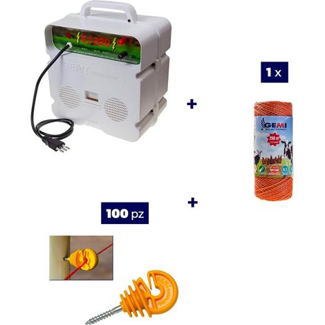 Kit Complet pour Clôture Électrique : 1 x Electrificateur 220V + 1x Fil 250 MT 2,2 Mm² + 100 pcs Isolateur pour Piquets en Bois - Clôture Électrifiée pour Animaux Chevaux Chiens Vaches Poules (1/4)