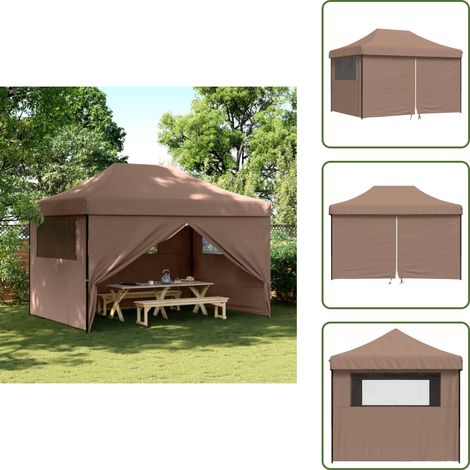 Partyzelt Faltbar Pop-Up mit 4 Seitenteilen Braun - Partyzelt - Outdoorzelt - Gartenfestzelt - Eventzelt - Sonnenschutz (1/5)