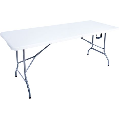 Rebecca Mobili Mesa Plegable Blanco Acero HDPE Camping Balcón 74x180x74 (1/5)