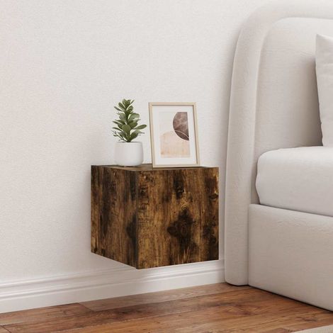 Mueble de TV de pared con luces LED roble ahumado 30,5x35x30 cm